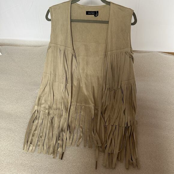 Light Tan SUEDE FRINGE Tassel HIPPIE Boho Western Vest, Size S -Open Vest - Picture 7 of 9